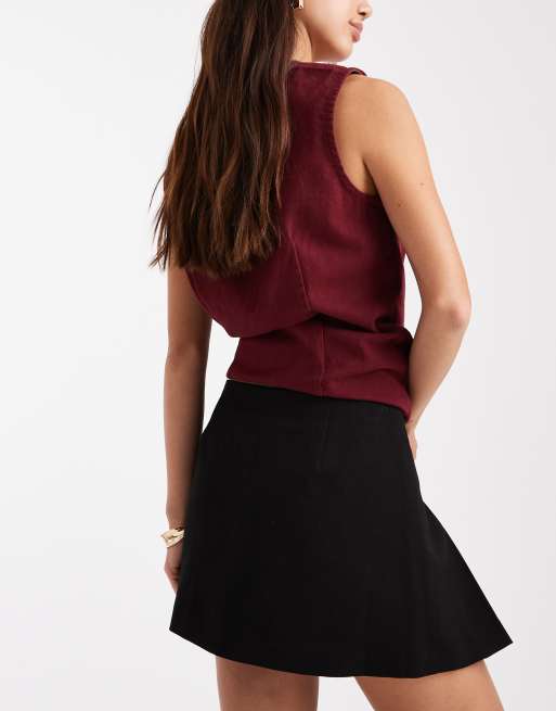 ONLY tie detail pleated mini skort in black, 2 of 5