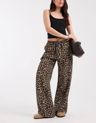 Only Tie Detail Pull On Pants In Brown