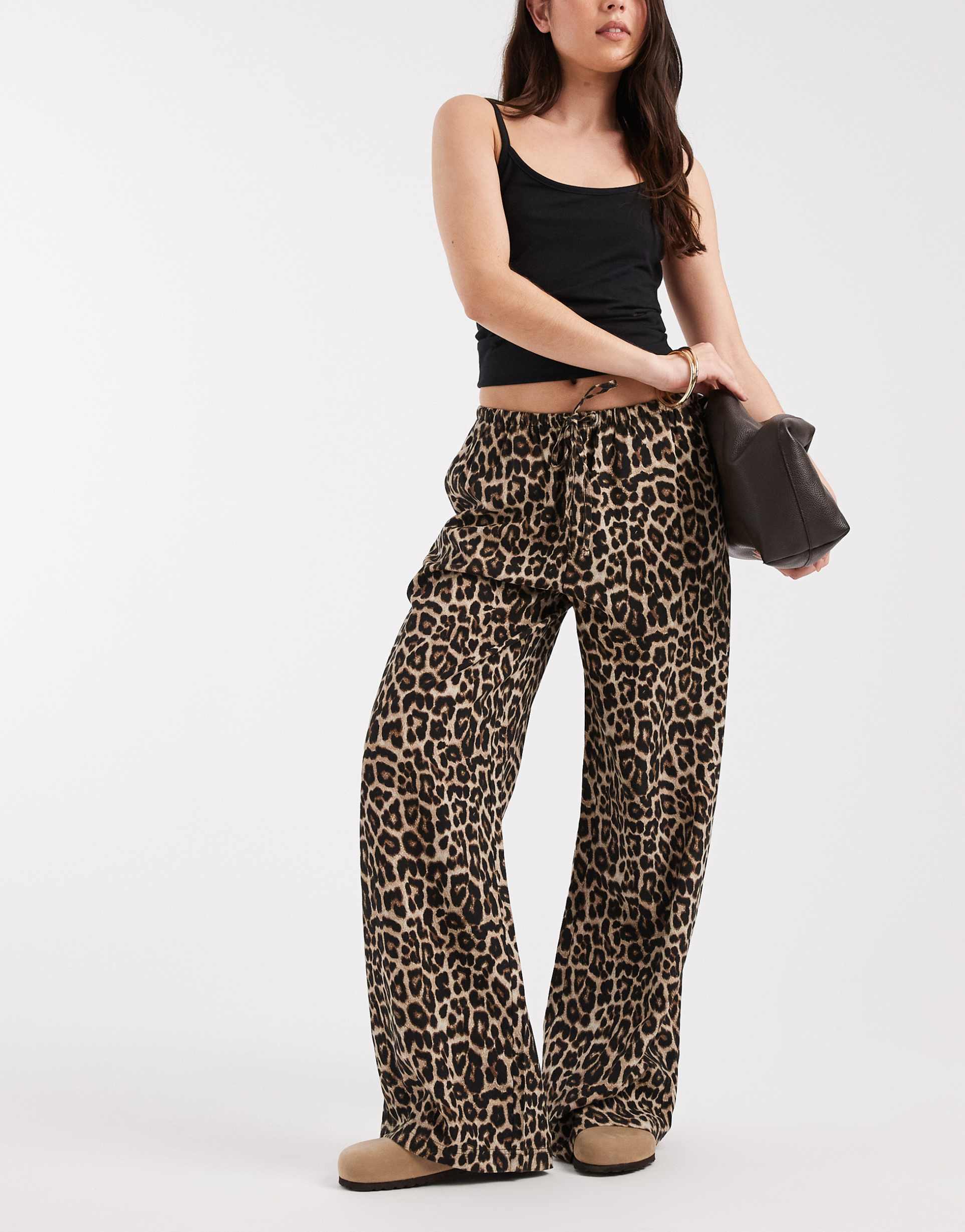 only tie detail pull on pants in animal print