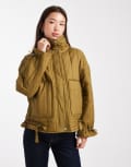[ONLY] ONLY tie detail quilted funnel neck coat in olive-Green 6 KHAKI