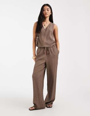 ONLY ONLY tie detail wide leg trousers co-ord in light brown