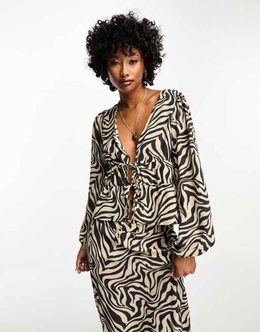 Only tie front blouse in zebra print | ASOS