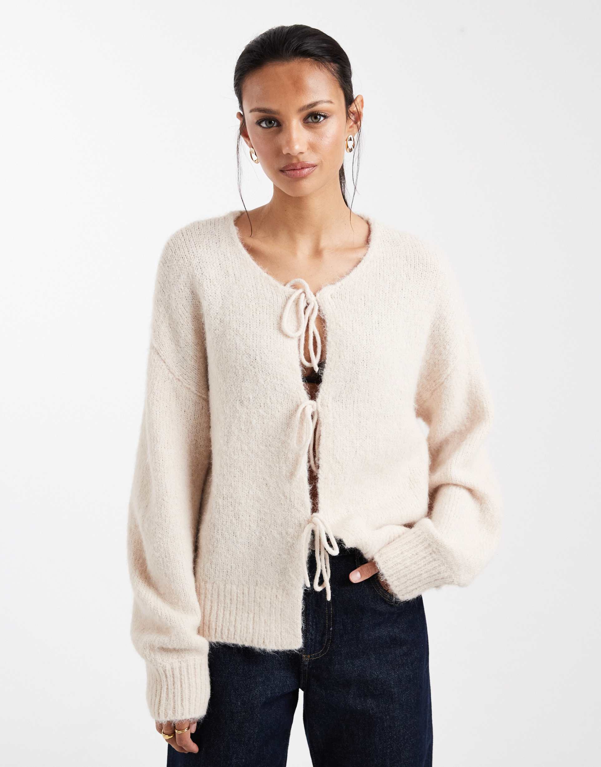 only tie front cardigan in beige