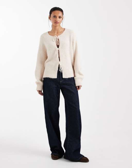 ONLY tie front cardigan in beige, 3 of 4