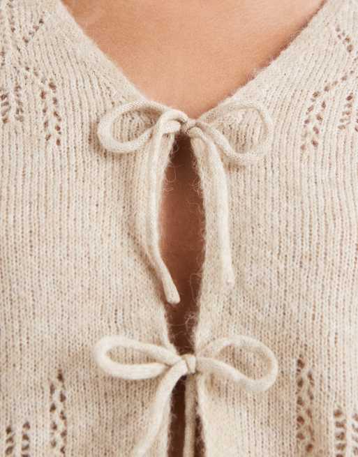 ONLY tie front cardigan with wool in cream, 2 of 4