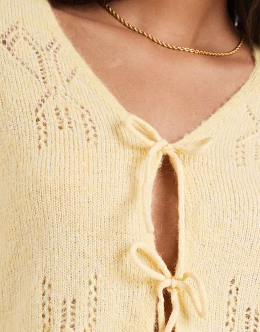 ONLY tie front cardigan with wool in pale yellow, 2 of 4