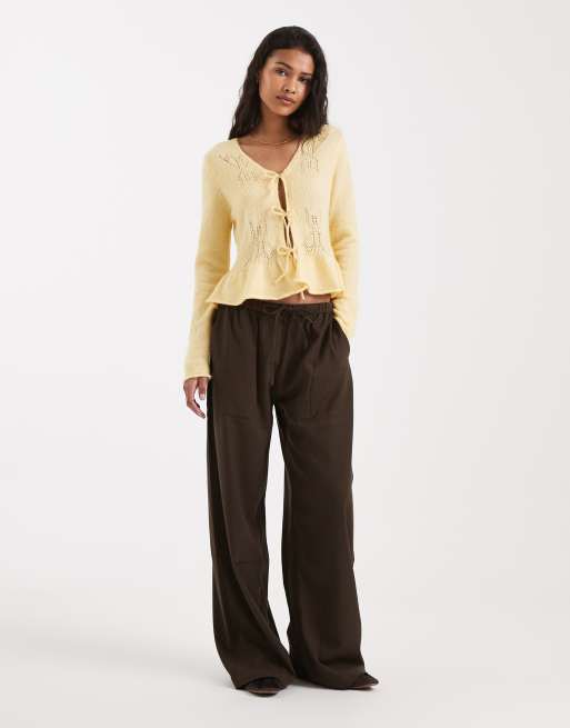ONLY tie front cardigan with wool in pale yellow, 3 of 4