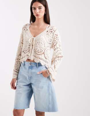 ONLY tie front crochet cardigan in cream