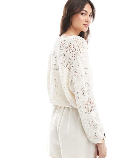 ONLY tie front crochet cardigan in white, 3 of 4
