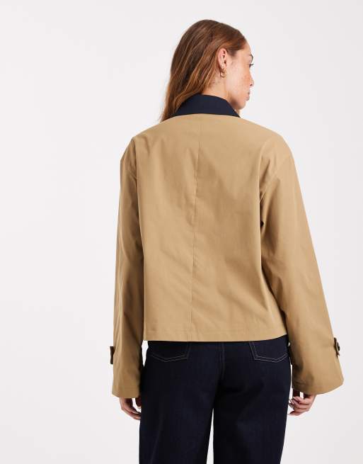 ONLY tie front cropped trench coat in beige, 4 of 4