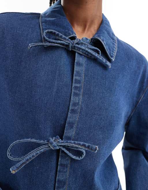 ONLY tie front denim jacket in mid wash  