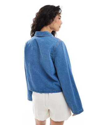 Only Tie Front Denim Shacket In Animal Print