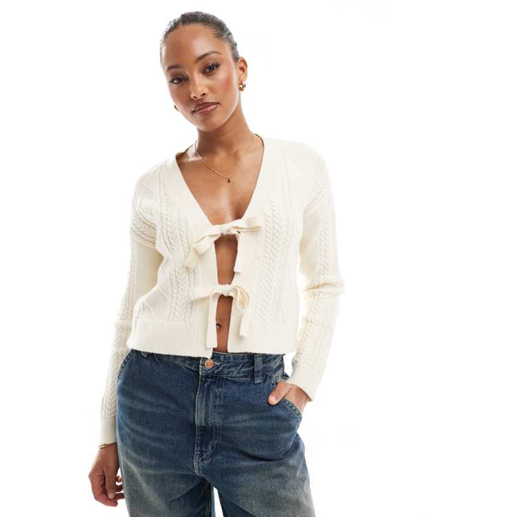 ONLY tie front knit cardigan in cream | ASOS
