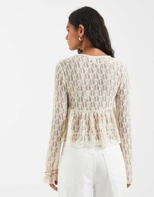 ONLY tie front lace cardigan in cream, 4 of 4