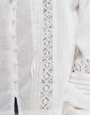 Only Tie Front Long Sleeve Top With Embroidery Details