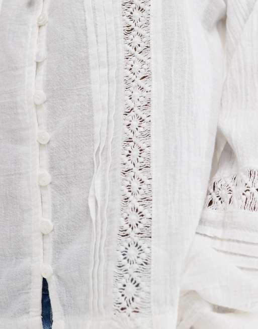 ONLY tie front long sleeve top with embroidery details in white, 2 of 4