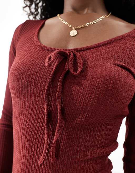 ONLY tie front maxi dress in burgundy, 4 of 4