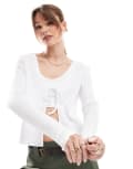 [ONLY] ONLY tie front pointelle cardigan in white 20 WHITE