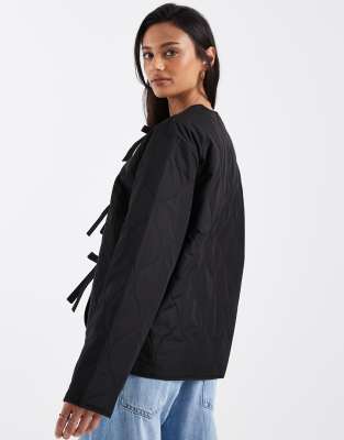 Only Tie Front Quilted Jacket In Black