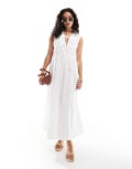 [ONLY] ONLY tie front ruched cotton midaxi dress in white 12-14 WHITE