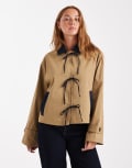 [ONLY] ONLY tie front short trench coat in beige-Neutral 16 BEIGE