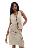 [ONLY] ONLY tie front singlet in beige (part of a set)-Neutral 12-14 Light blue