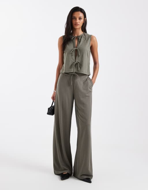 ONLY tie front sleeveless top in khaki (part of a set), 2 of 4