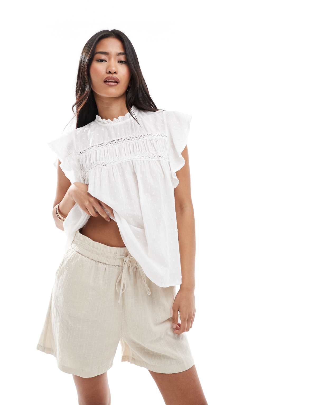 ONLY tie front textured short in stone