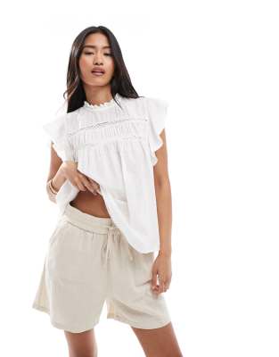 ONLY ONLY tie front textured shorts co-ord in stone-Neutral