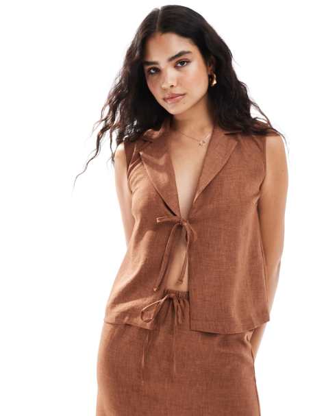 ONLY tie front top co-ord in rust - view 1