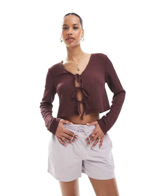 ONLY tie front top in burgundy