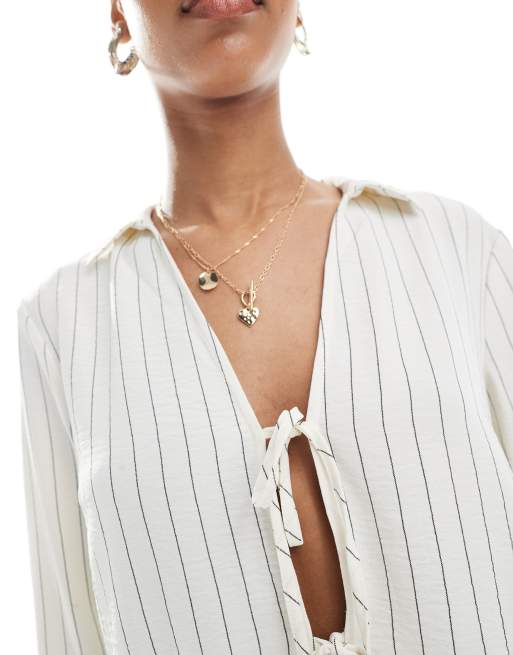 ONLY tie front top in white stripe, 3 of 4