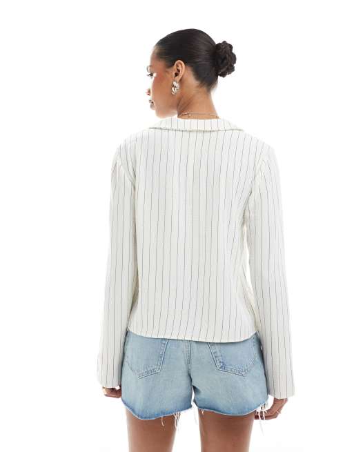ONLY tie-front top in white stripes, 4 of 4