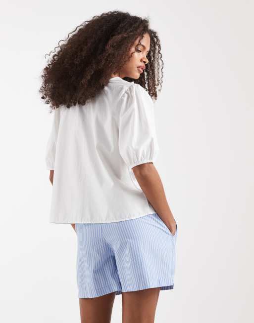 ONLY tie front top with puff sleeves in white, 4 of 4