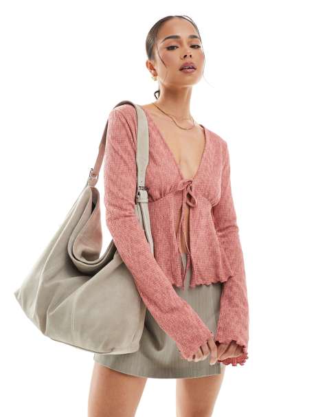 ONLY tie front wide sleeve cardigan in light pink - view 1