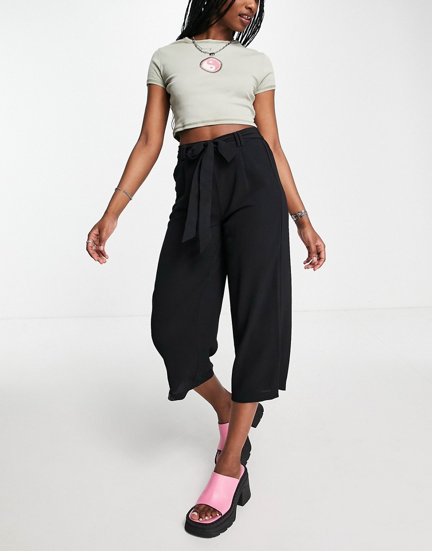 Only Tie Waist Culottes In Black