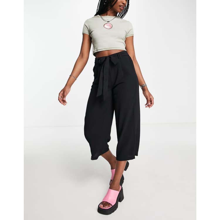 Black Elasticated Waist Pull On Culottes, Womens Trousers