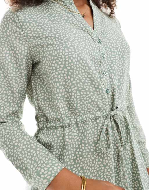 ONLY tie waist dress in sage green print, 2 of 4