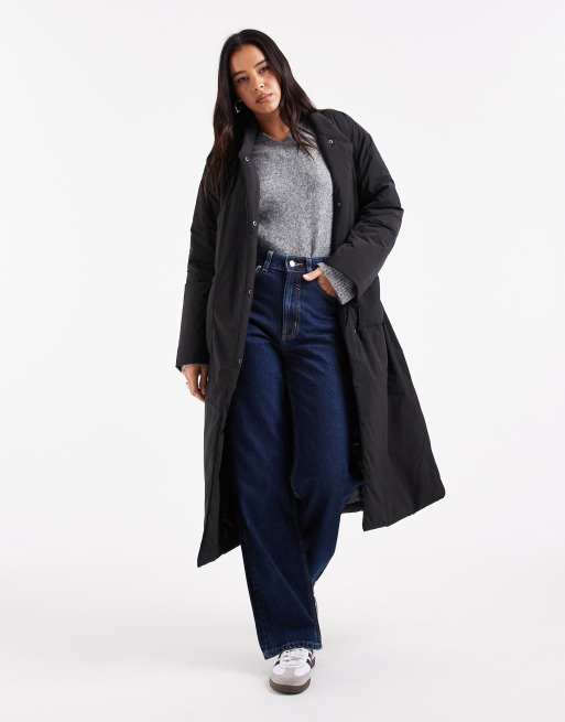 ONLY tie waist maxi coat in black
