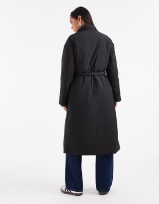 Only Tie Waist Maxi Coat In Black