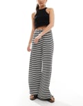 [ONLY] ONLY tie waist ribbed pants in black and white stripes 8 BLACK