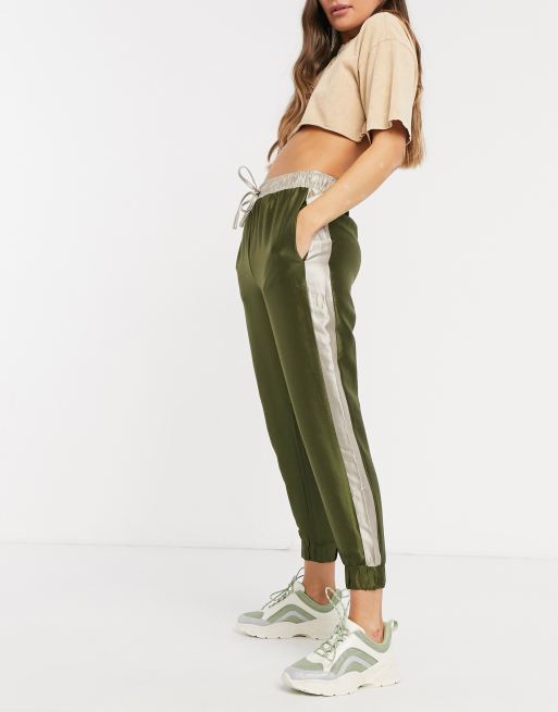 Khaki store satin joggers