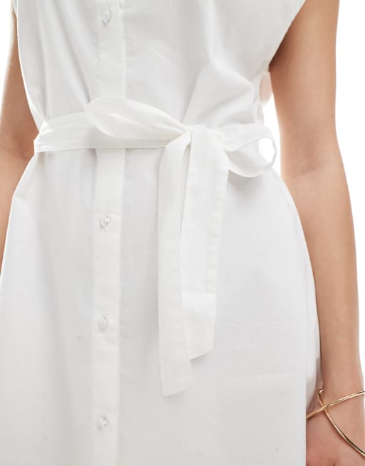 ONLY tie waist sleeveless mini dress in white, 2 of 4