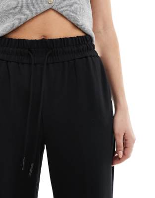 Only Tie Waist Wide Leg Pants In Black