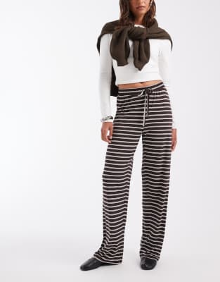 Only Tie Waist Wide Leg Pants In Brown