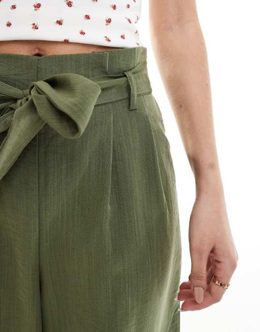 ONLY tie waist wide leg pants in khaki, 3 of 5