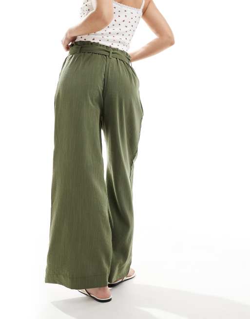 ONLY tie waist wide leg pants in khaki, 5 of 5