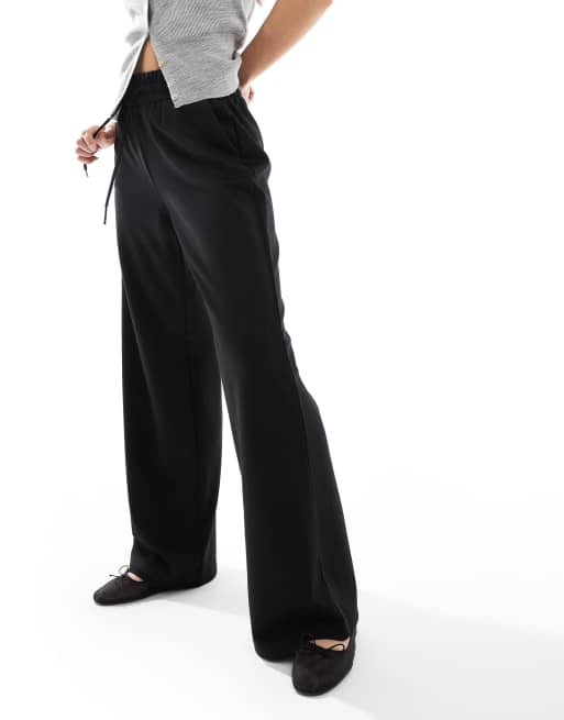 ONLY tie waist wide leg trousers in black, 5 of 5