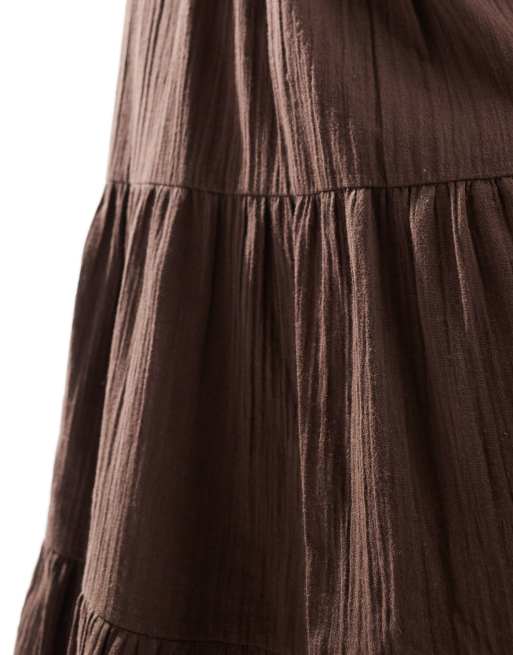 ONLY tiered cheesecloth mini dress in chocolate brown, 4 of 4