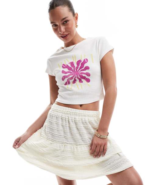 ONLY tiered frill mini skirt in cream - view 1